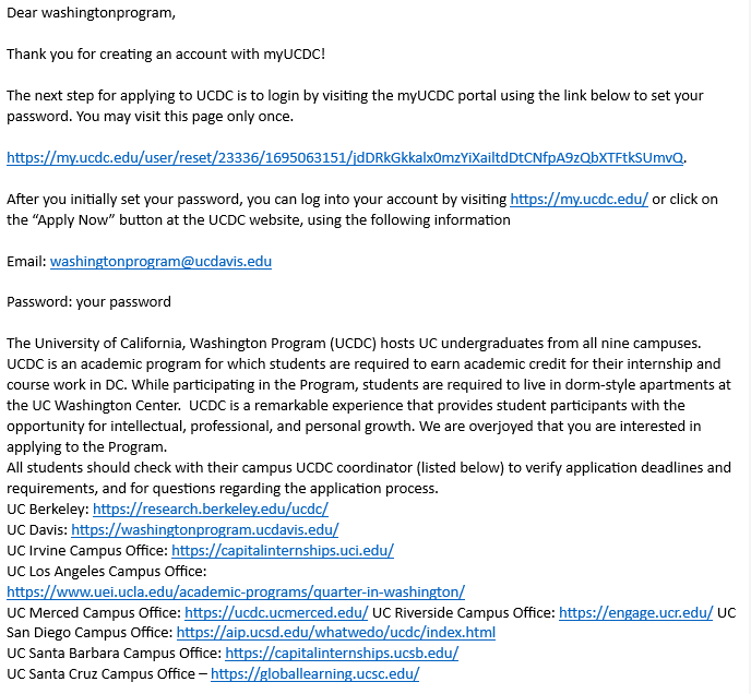 Image of the validation email students receive after creating their my.ucdc.edu account