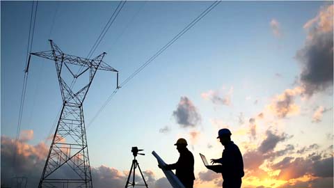 Workers and power lines